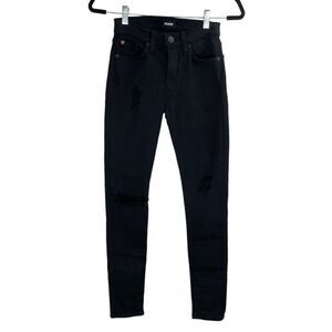 Hudson Jeans Black Nico Midrise Distressed Super Skinny Jeans Size 24